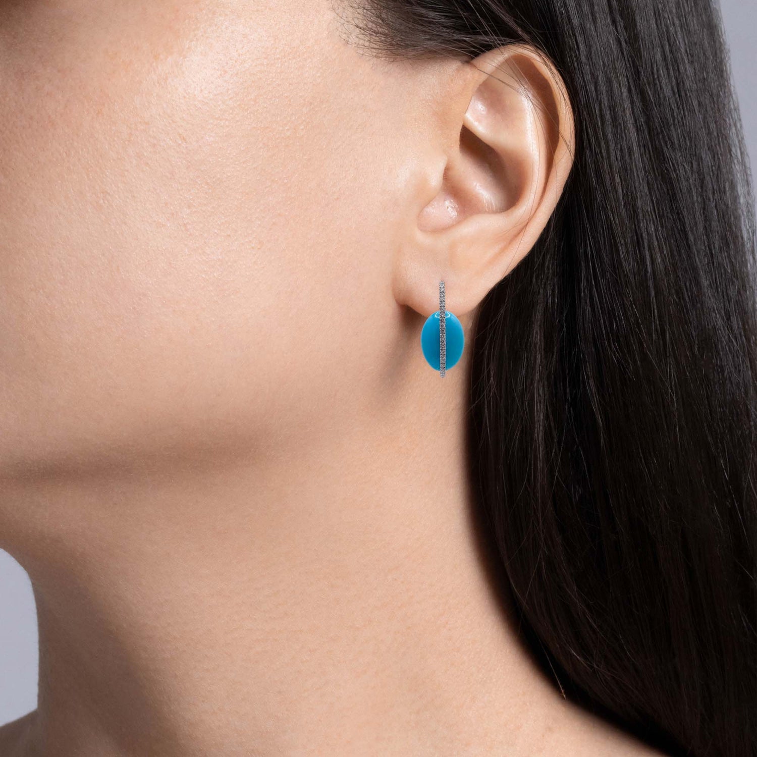 Jay Feder 14k White Gold Turquoise and Diamond Drop Earrings