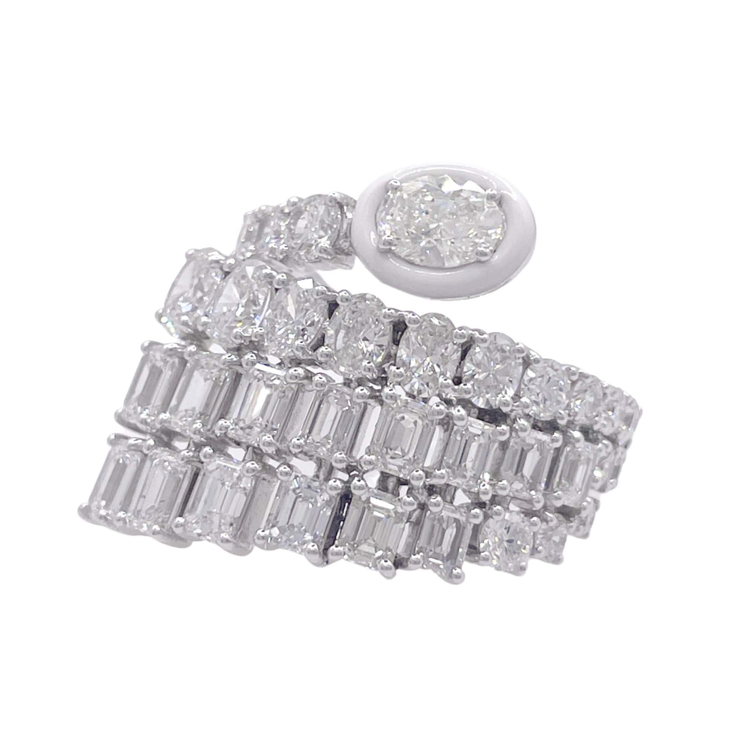 JAY FEDER 18K WHITE GOLD DIAMOND WHITE ENAMEL WRAP RING