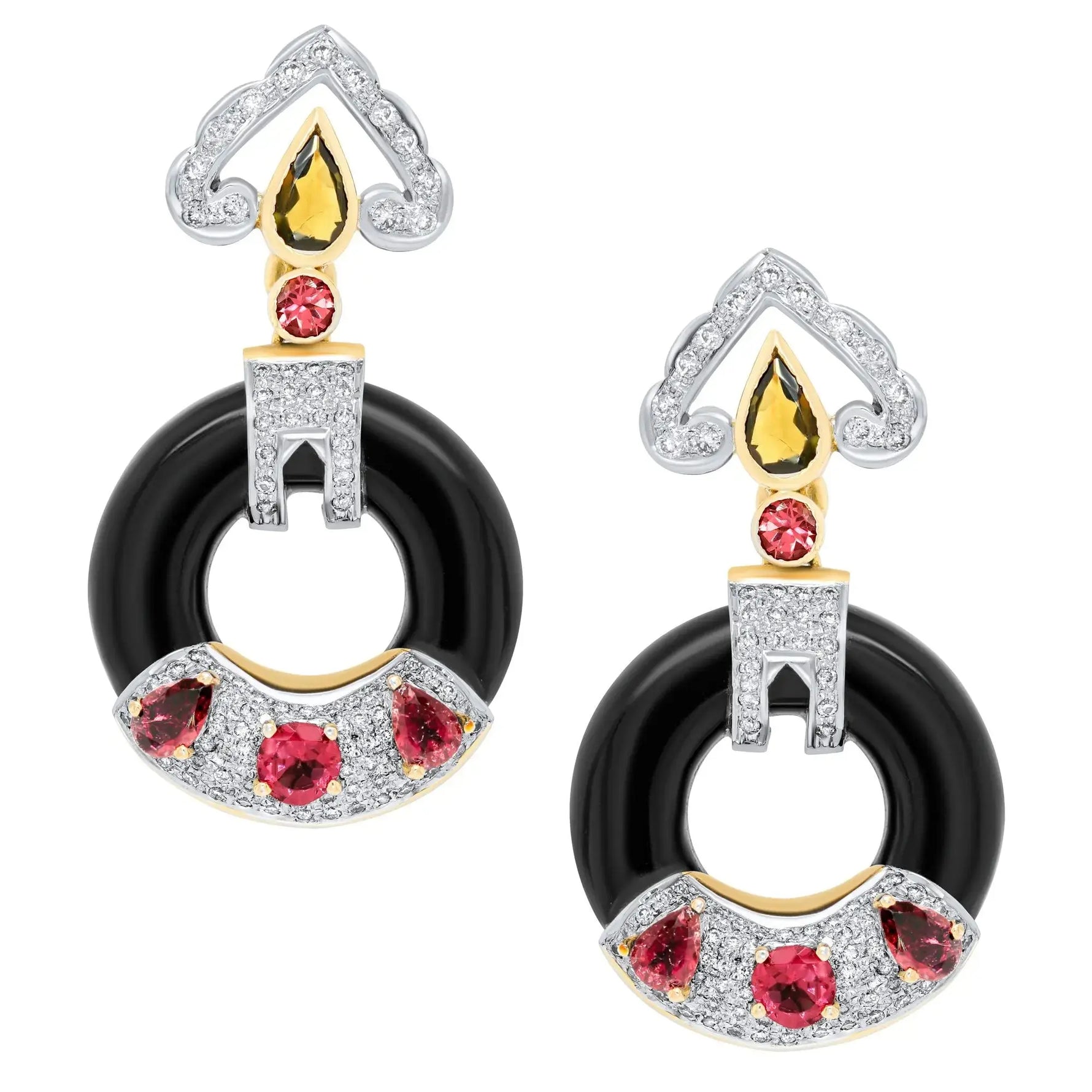 18K Yellow Gold Diamond Pink Tourmaline Onyx Earrings - Jay Feder Jewelers