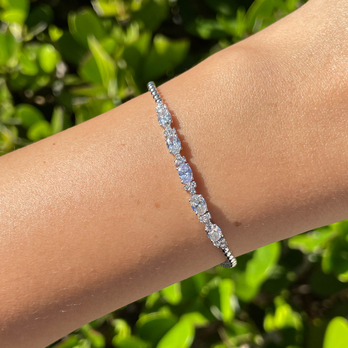 Jay Feder 14k White Gold Oval Diamond Bead Bracelet