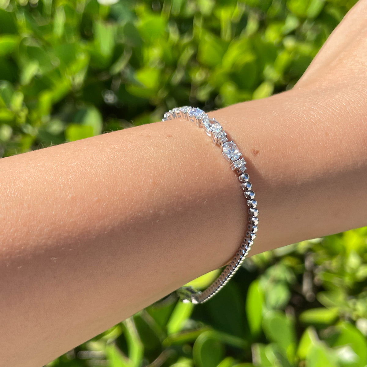 Jay Feder 14k White Gold Oval Diamond Bead Bracelet