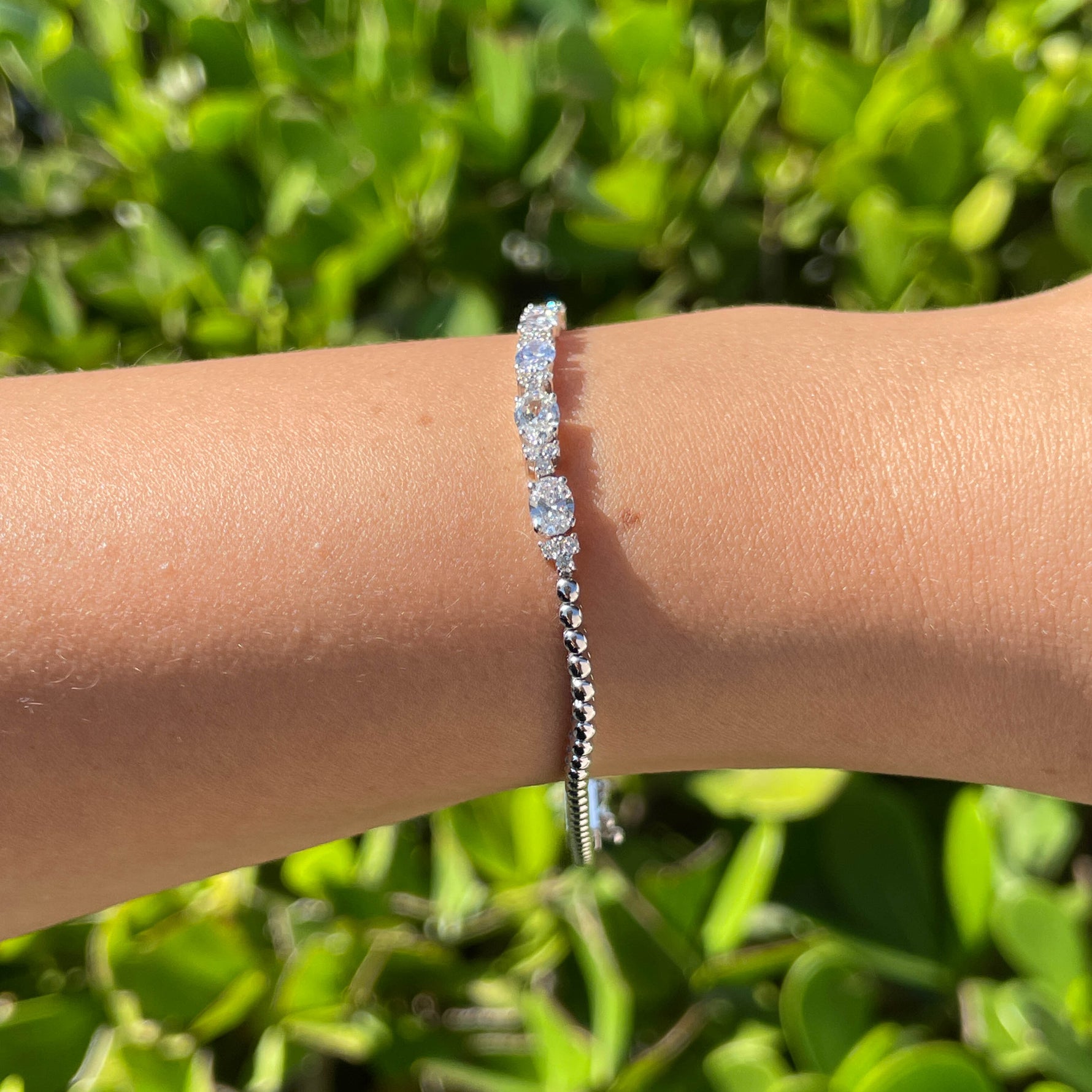 Jay Feder 14k White Gold Oval Diamond Bead Bracelet