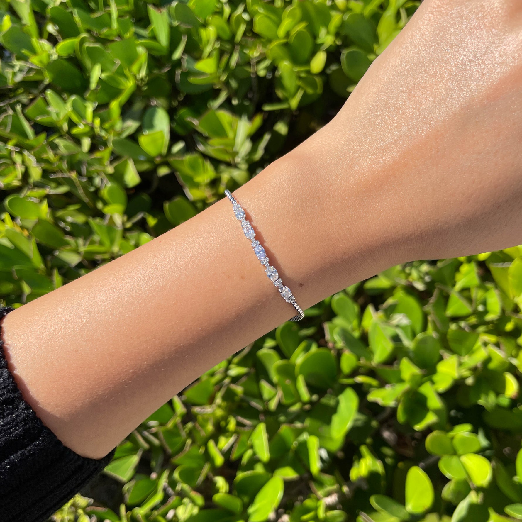 Jay Feder 14k White Gold Oval Diamond Bead Bracelet