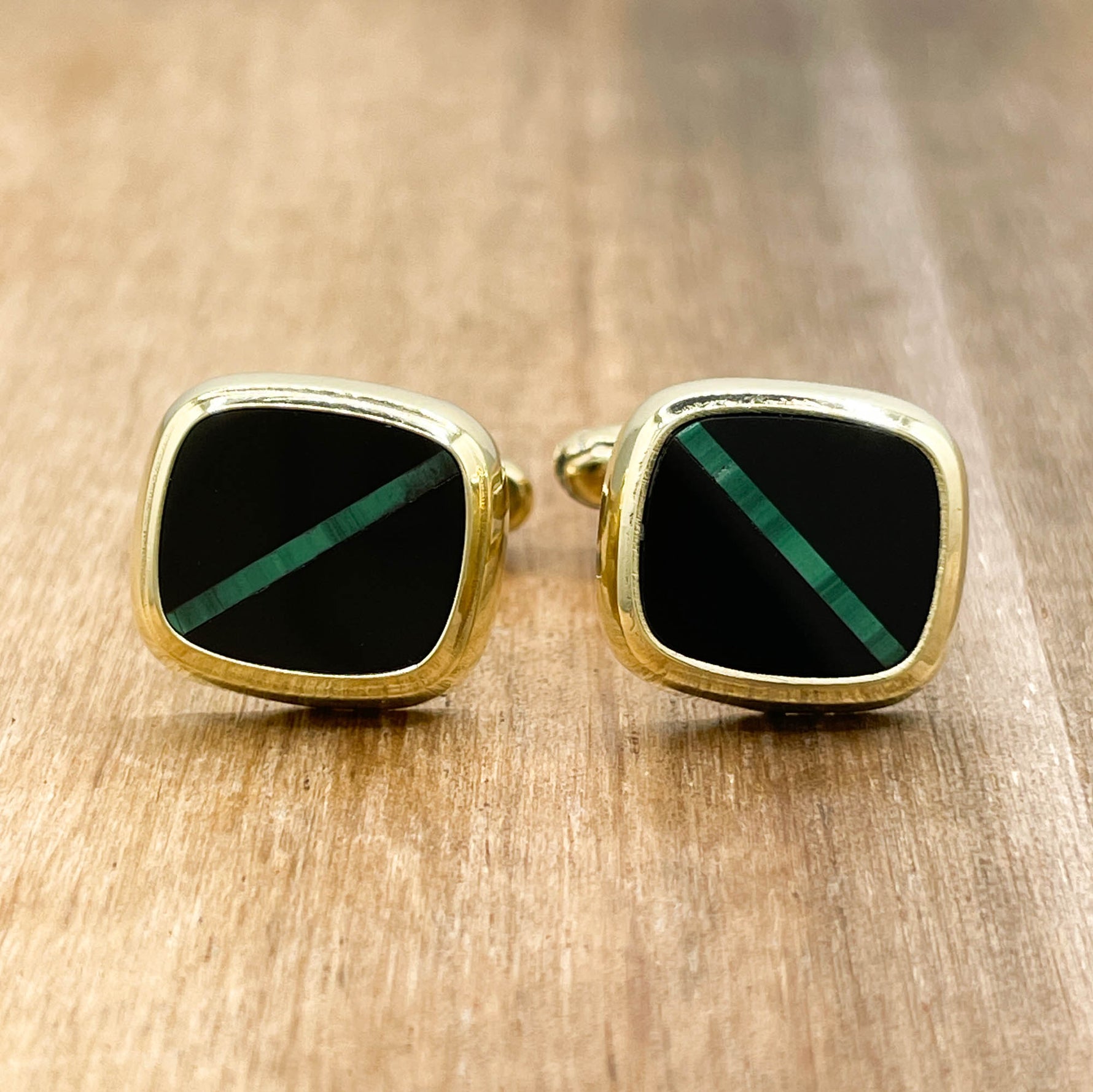 Jay Feder 14K Yellow Gold Onyx & Malachite Cufflinks