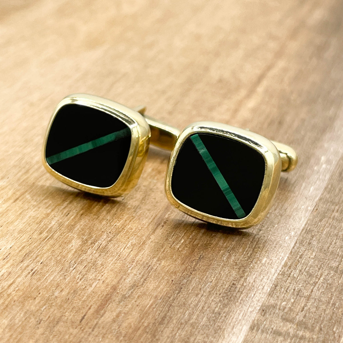 Jay Feder 14K Yellow Gold Onyx & Malachite Cufflinks