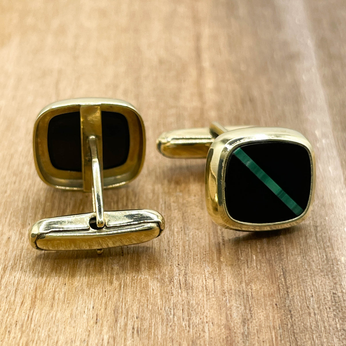 Jay Feder 14K Yellow Gold Onyx & Malachite Cufflinks