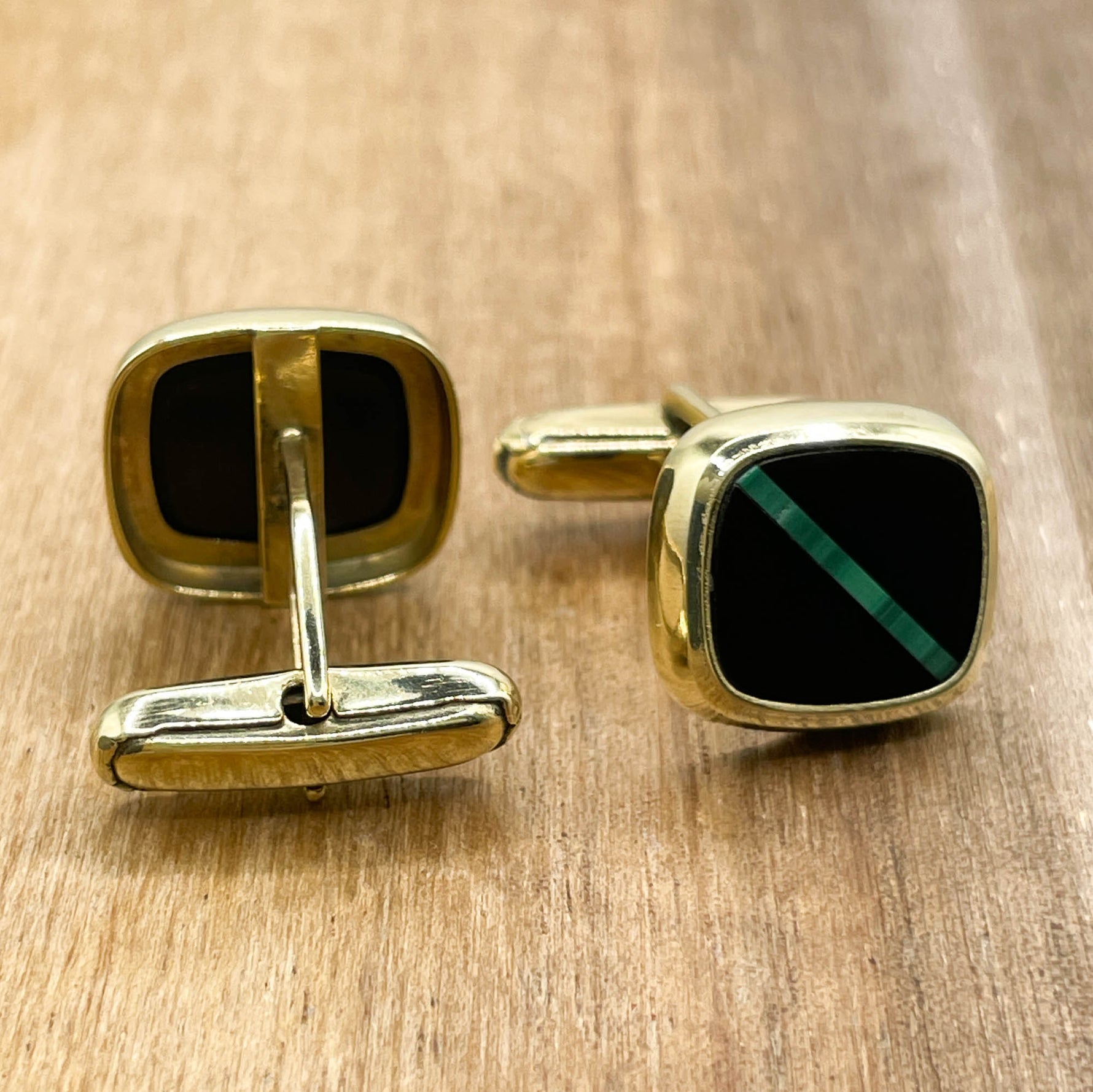 Jay Feder 14K Yellow Gold Onyx & Malachite Cufflinks