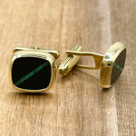 Jay Feder 14K Yellow Gold Onyx & Malachite Cufflinks