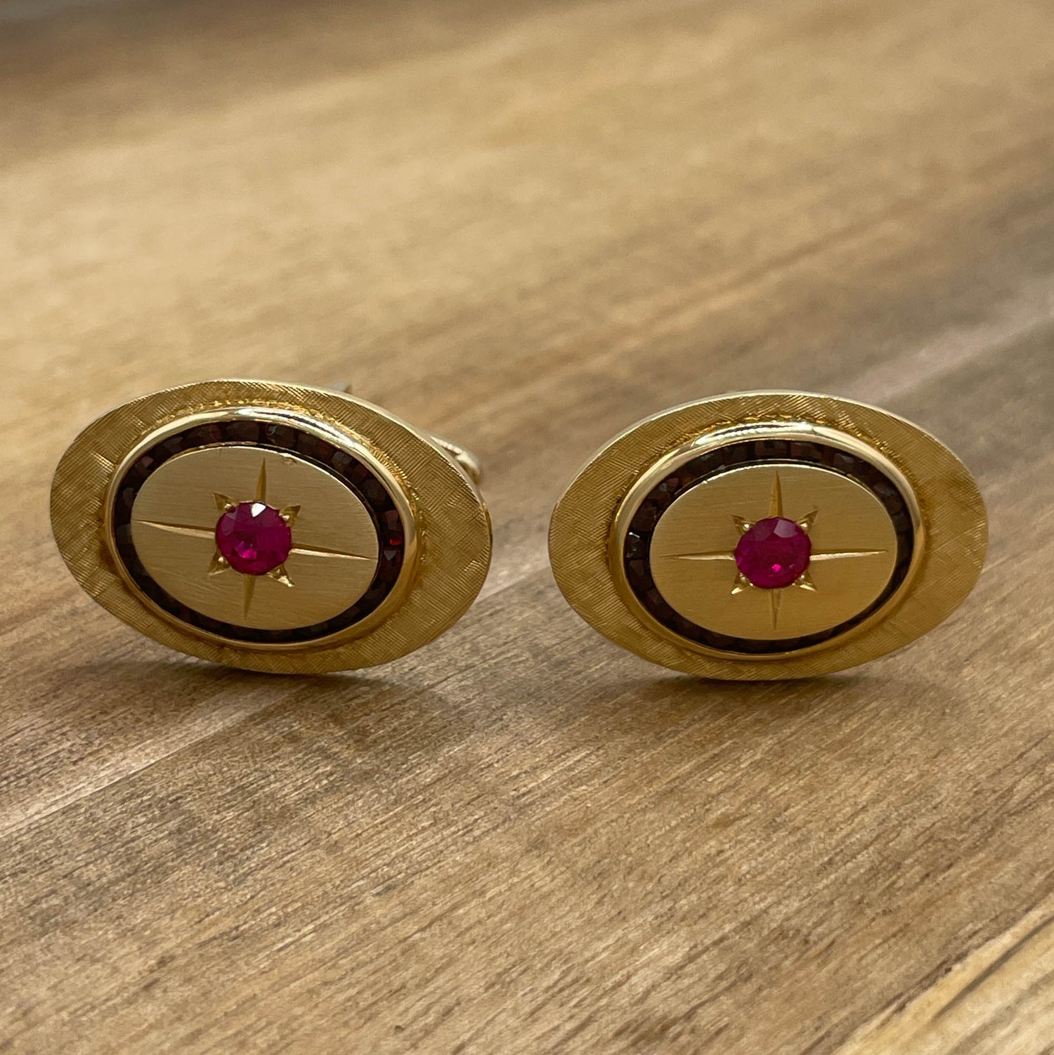 Jay Feder 14K Yellow Gold Lucien Piccard Ruby & Diamond Cufflinks