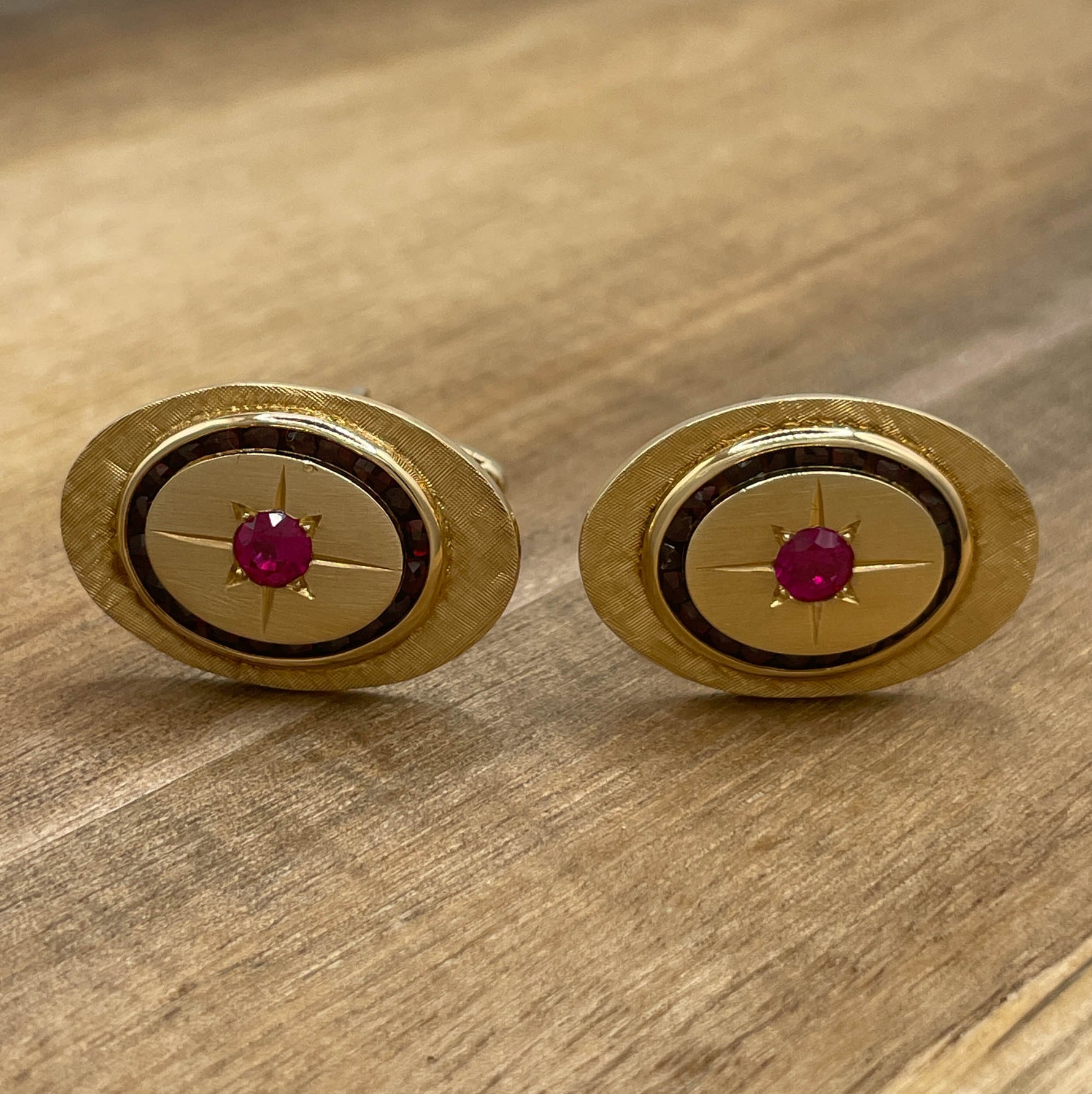 Jay Feder 14K Yellow Gold Lucien Piccard Ruby & Diamond Cufflinks