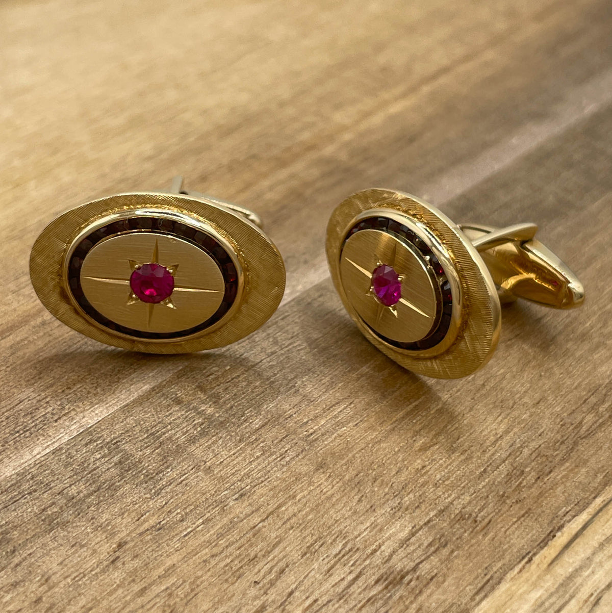 Jay Feder 14K Yellow Gold Lucien Piccard Ruby & Diamond Cufflinks
