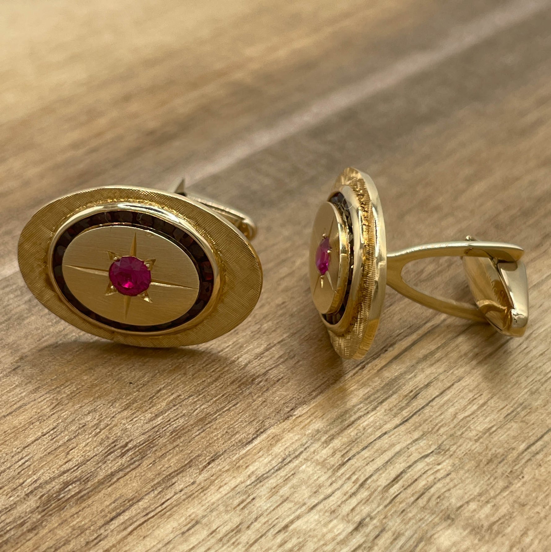 Jay Feder 14K Yellow Gold Lucien Piccard Ruby & Diamond Cufflinks