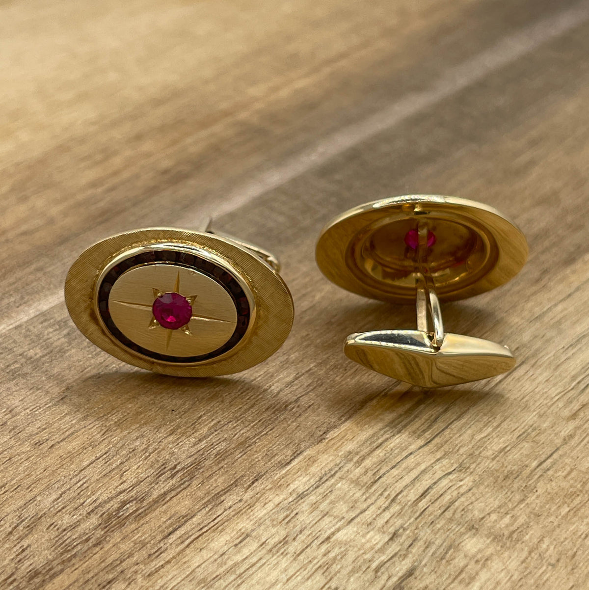 Jay Feder 14K Yellow Gold Lucien Piccard Ruby & Diamond Cufflinks