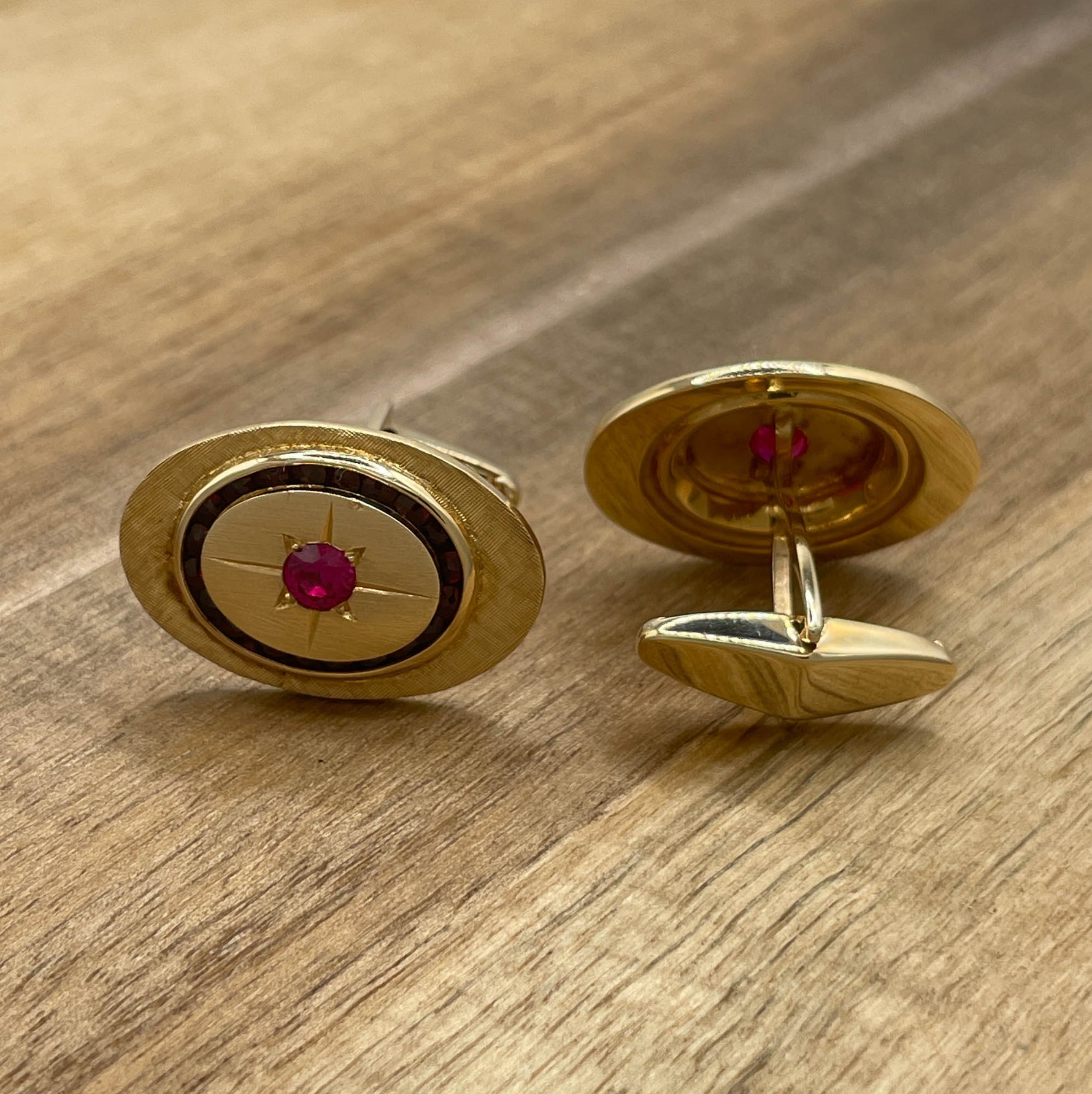 Jay Feder 14K Yellow Gold Lucien Piccard Ruby & Diamond Cufflinks