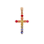 Jay Feder 18k Yellow Gold Multicolor Sapphire and Diamond Cross Pendant