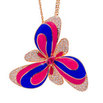 Jay Feder 18k Rose Gold Diamond Enamel Flower Pendant Necklace