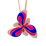 Jay Feder 18k Rose Gold Diamond Enamel Flower Pendant Necklace