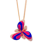 Jay Feder 18k Rose Gold Diamond Enamel Flower Pendant Necklace