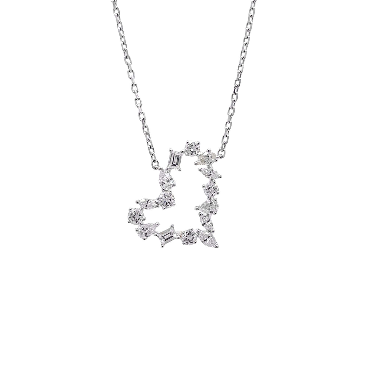 Jay Feder 18k White Gold Diamond Heart Shaped Pendant Necklace