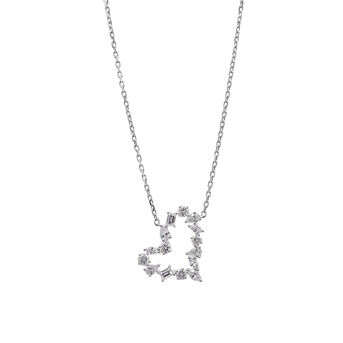 Jay Feder 18k White Gold Diamond Heart Shaped Pendant Necklace