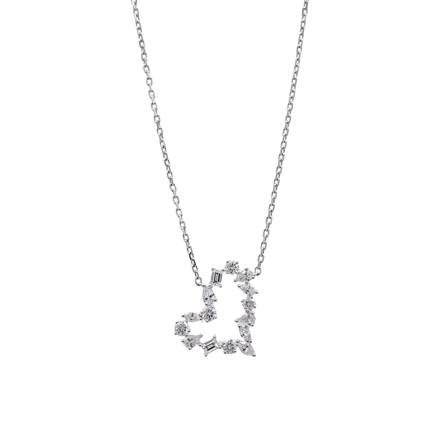 Jay Feder 18k White Gold Diamond Heart Shaped Pendant Necklace