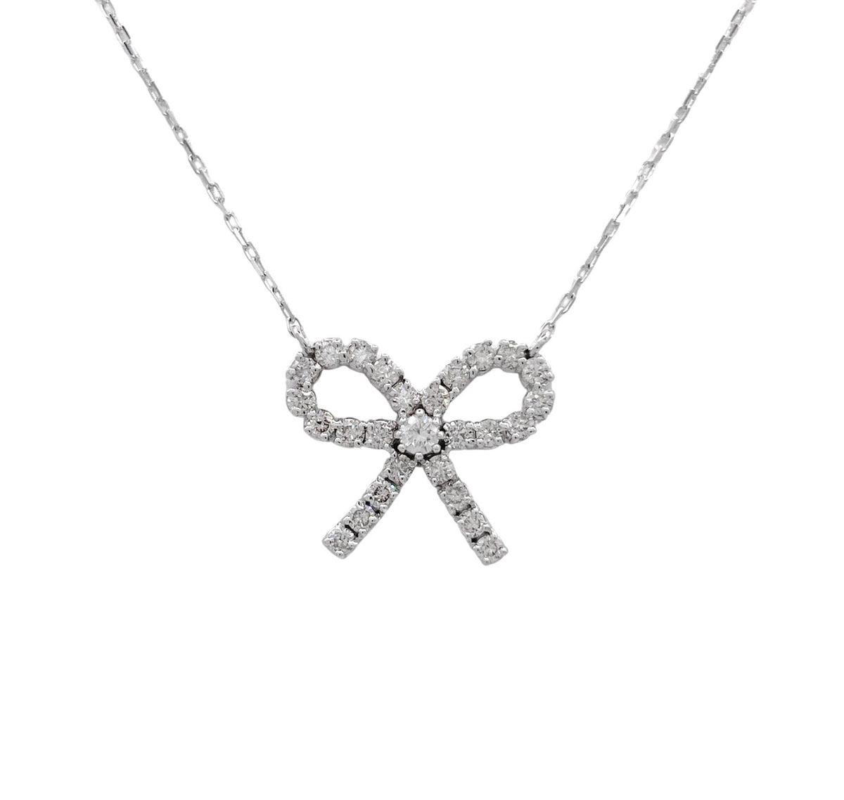 JAY FEDER 14K WHITE GOLD DIAMOND BOW PENDANT NECKLACE