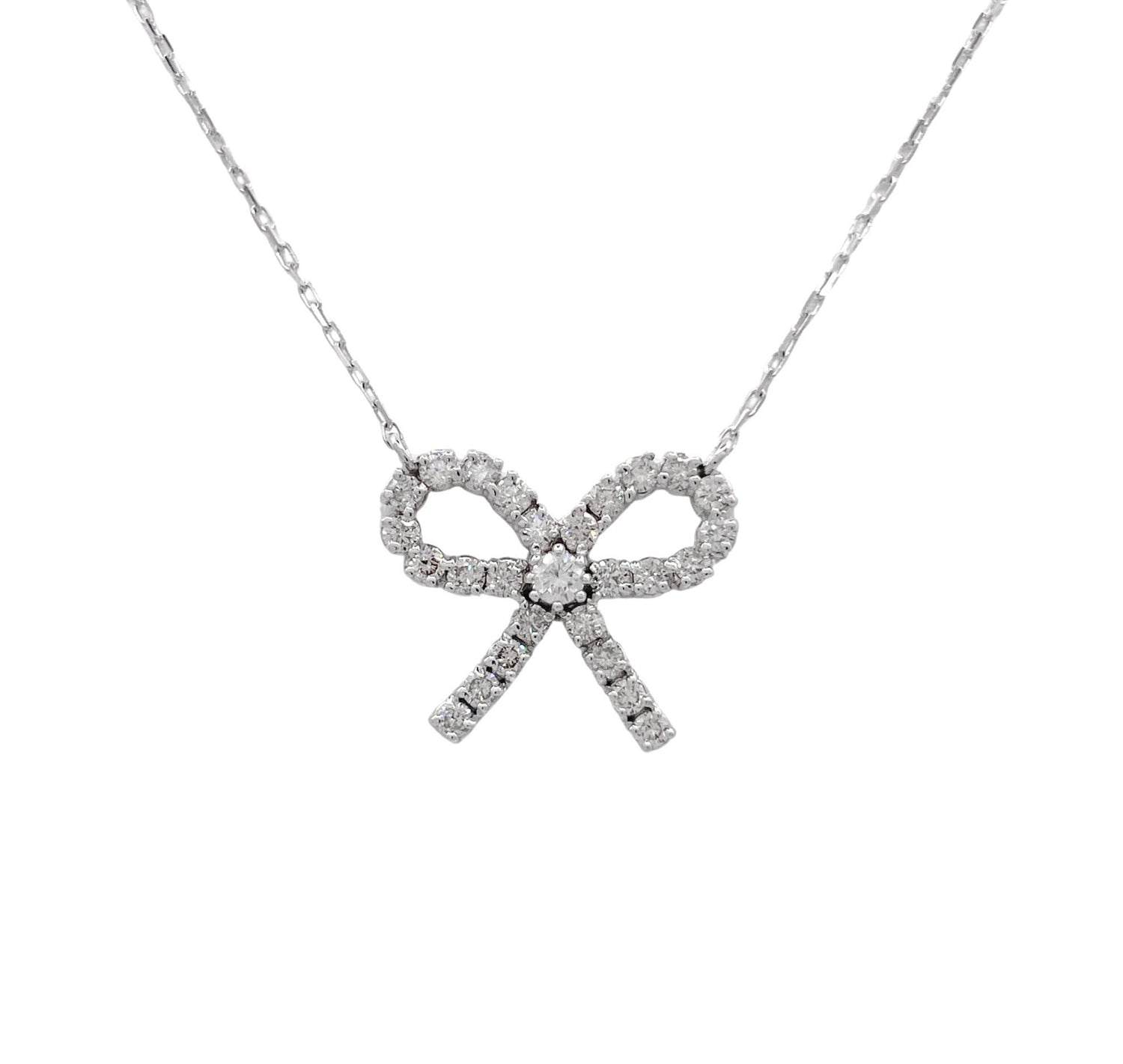JAY FEDER 14K WHITE GOLD DIAMOND BOW PENDANT NECKLACE