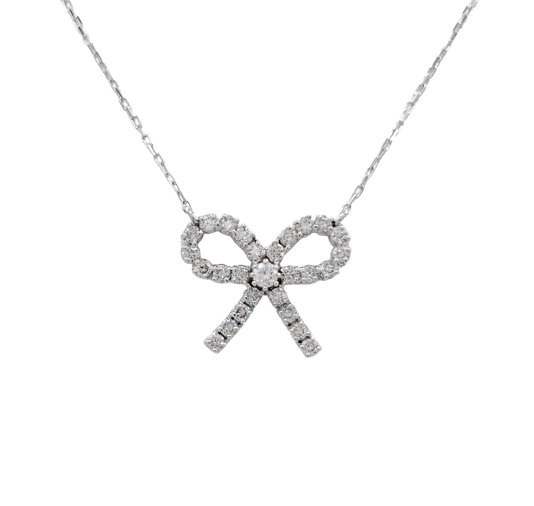 JAY FEDER 14K WHITE GOLD DIAMOND BOW PENDANT NECKLACE