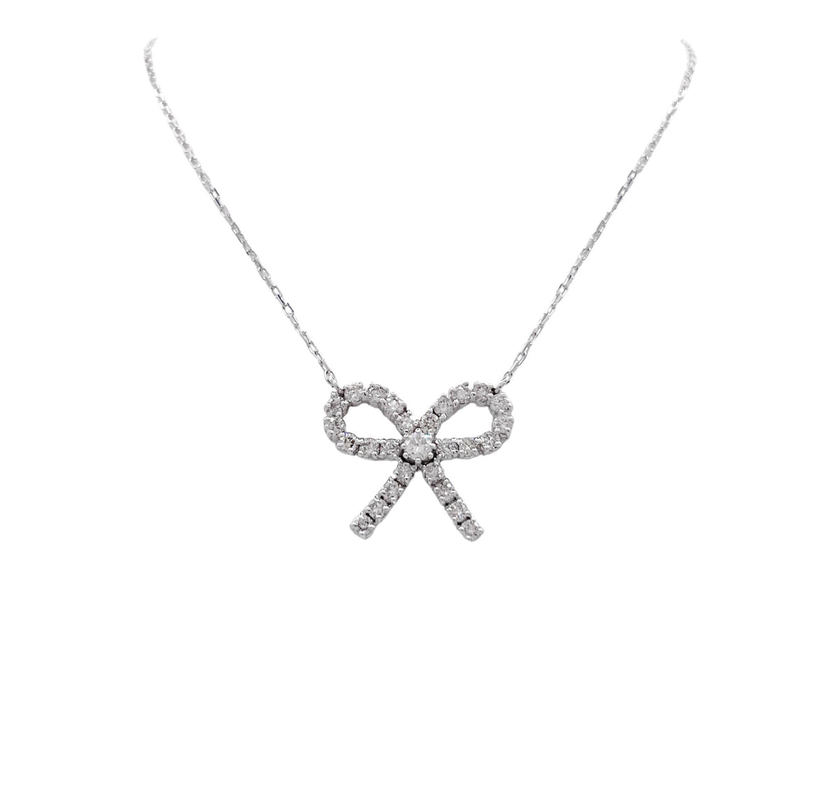 JAY FEDER 14K WHITE GOLD DIAMOND BOW PENDANT NECKLACE