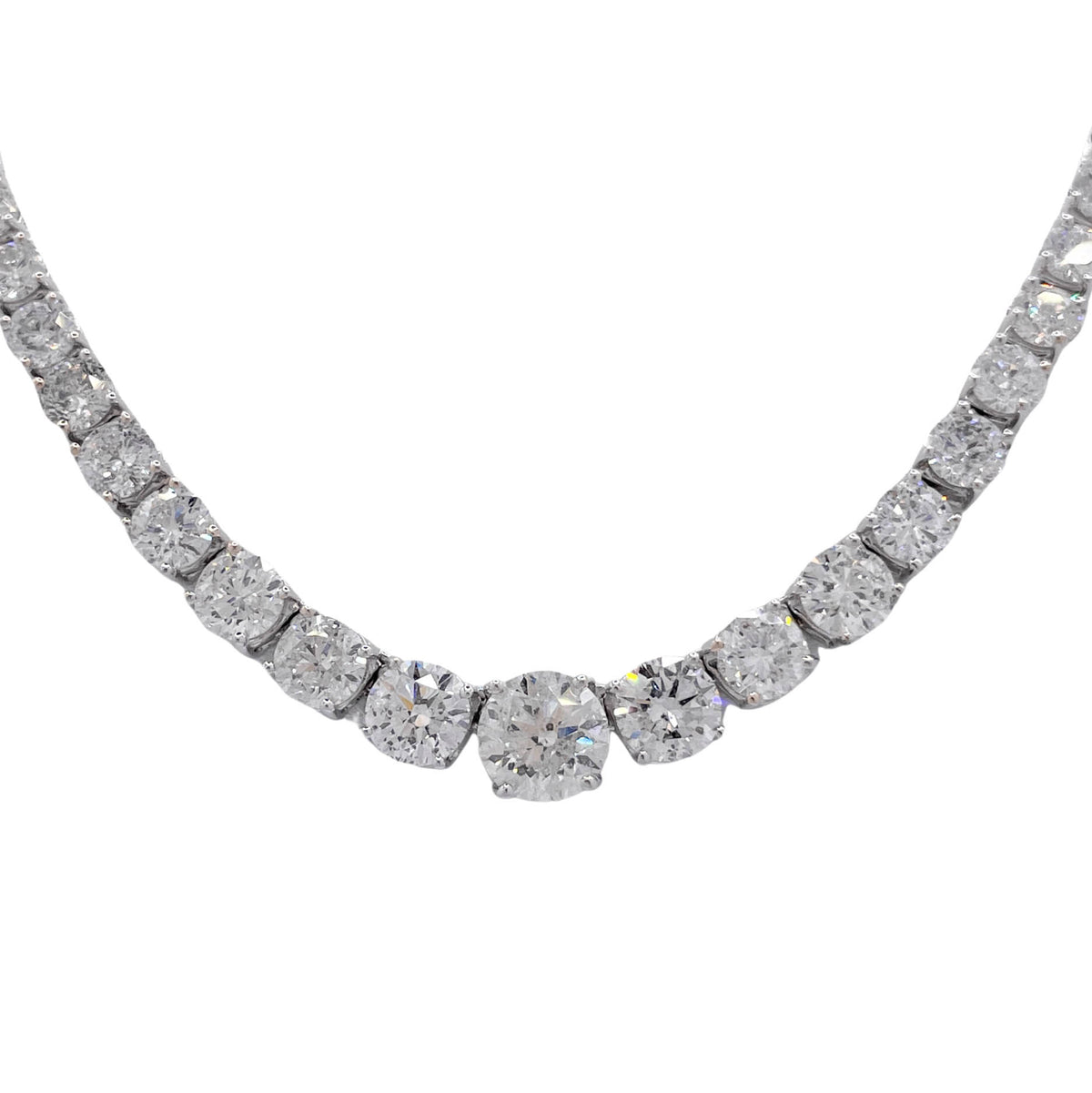 Jay Feder 18k White Gold Round Diamond Graduated Necklace