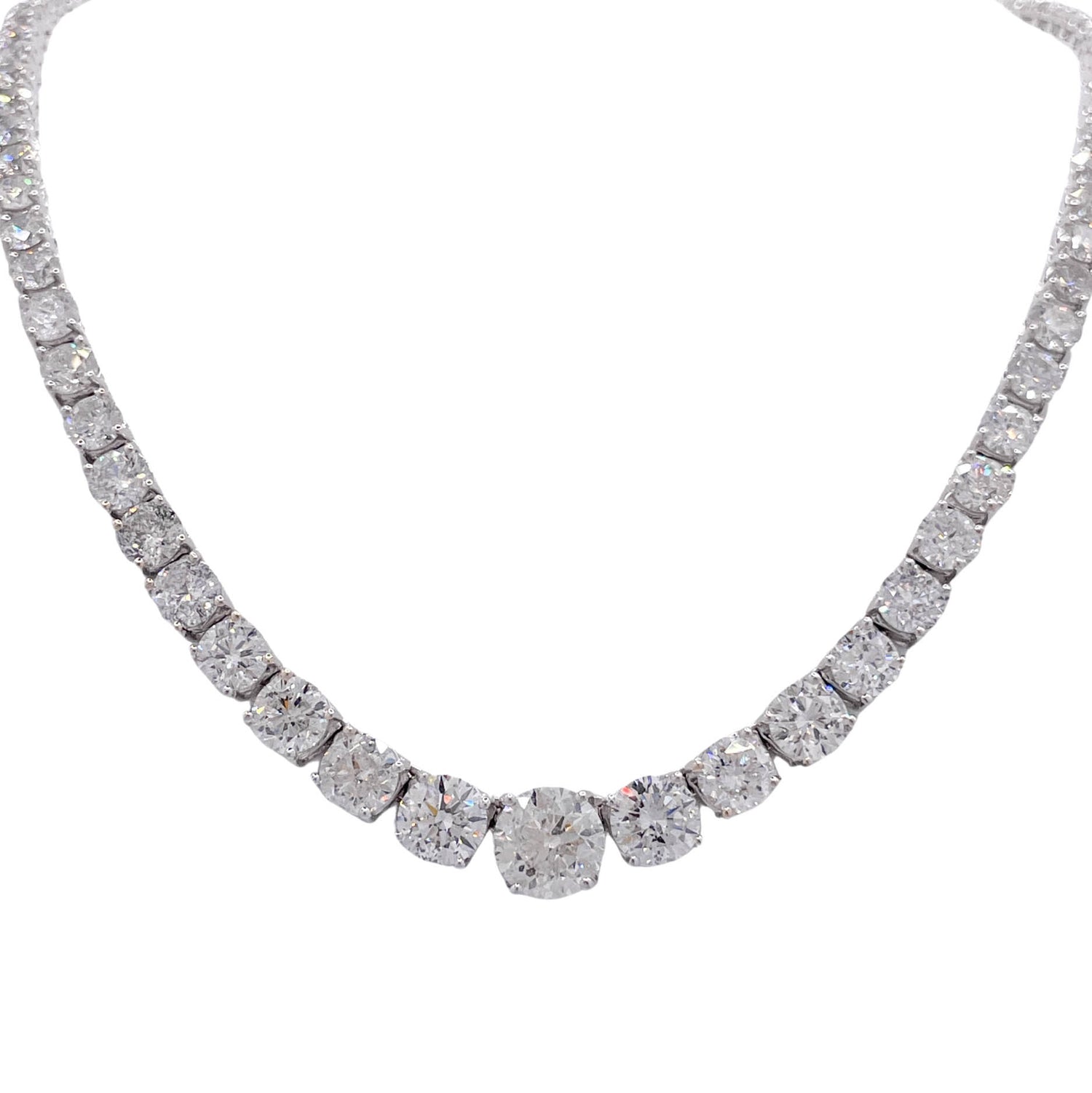 Jay Feder 18k White Gold Round Diamond Graduated Necklace