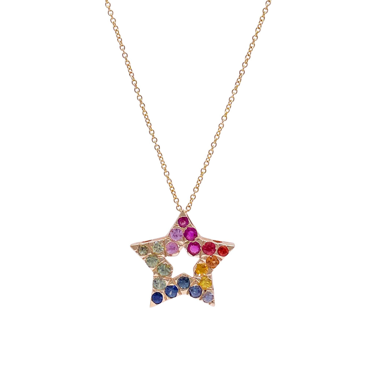 Jay Feder 14k Yellow Gold Rainbow Sapphire Star Pendant Necklace