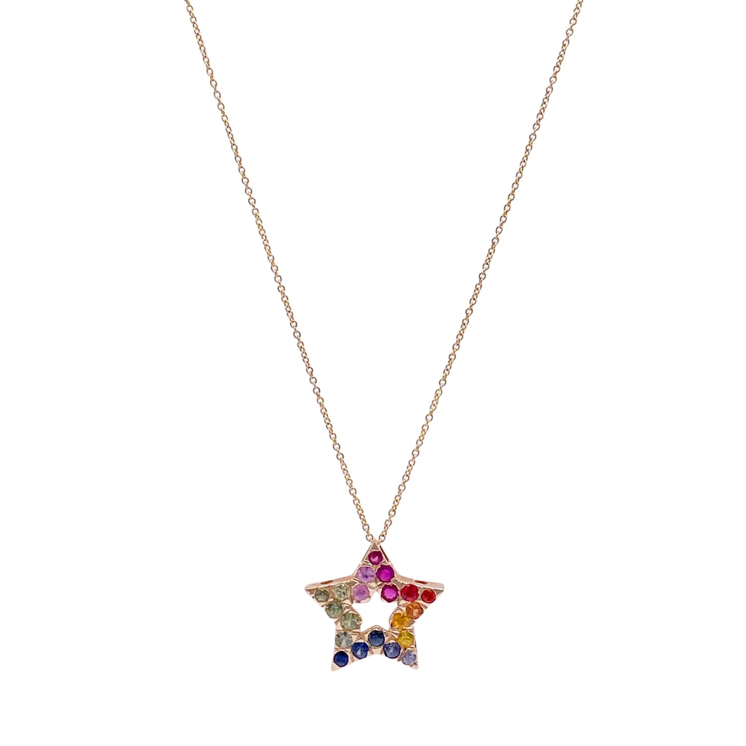 Jay Feder 14k Yellow Gold Rainbow Sapphire Star Pendant Necklace