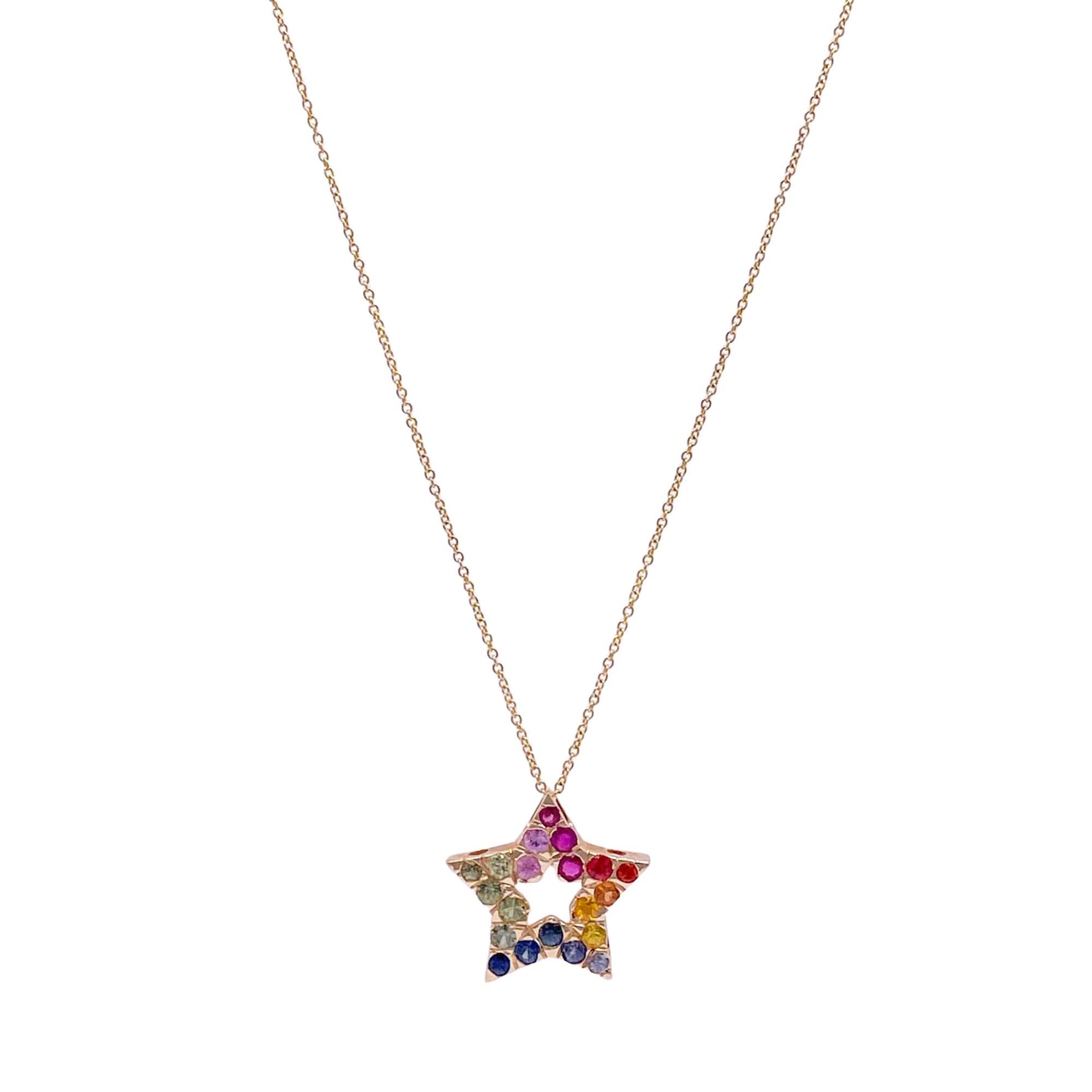Jay Feder 14k Yellow Gold Rainbow Sapphire Star Pendant Necklace