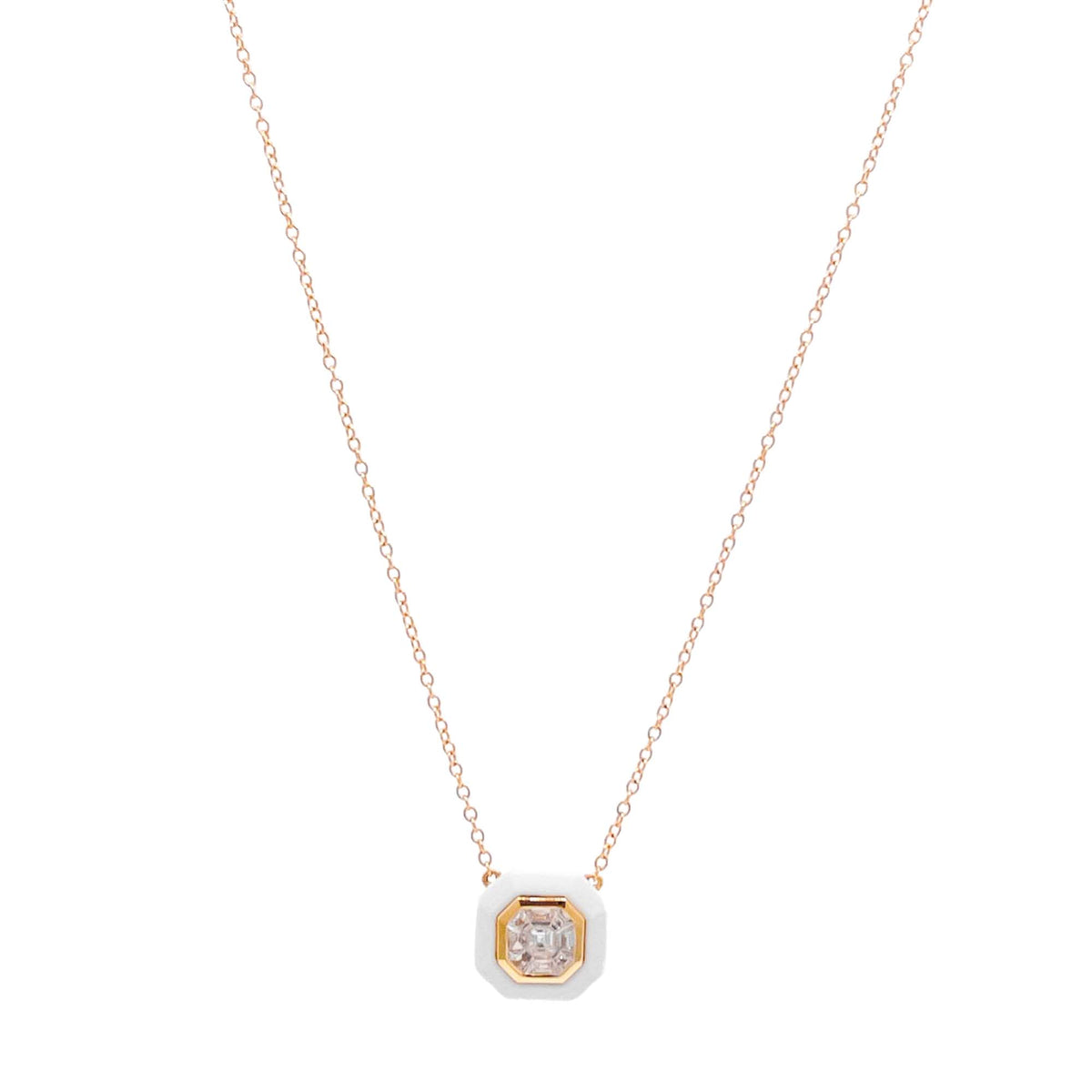 Doves 18k Yellow Gold Diamond White Agate Pendant Necklace