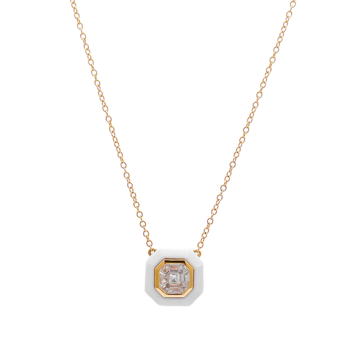 Doves 18k Yellow Gold Diamond White Agate Pendant Necklace