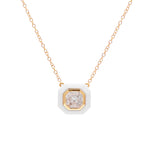 Doves 18k Yellow Gold Diamond White Agate Pendant Necklace