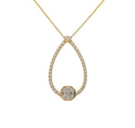 DOVES 18K YELLOW GOLD DIAMOND ASSCHER INVISIBLE SET PENDANT TEARDROP NECKLACE