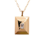 Doves 18k Yellow Gold Diamond Invisible Set Rectangular Pendant Necklace