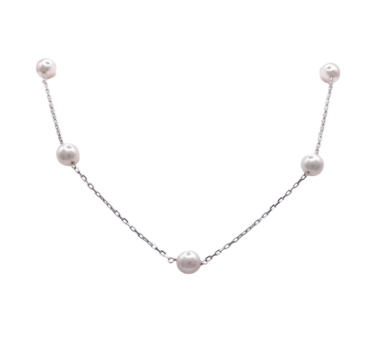 JAY FEDER 14K WHITE GOLD PEARL ACOYA TINCUP NECKLACE