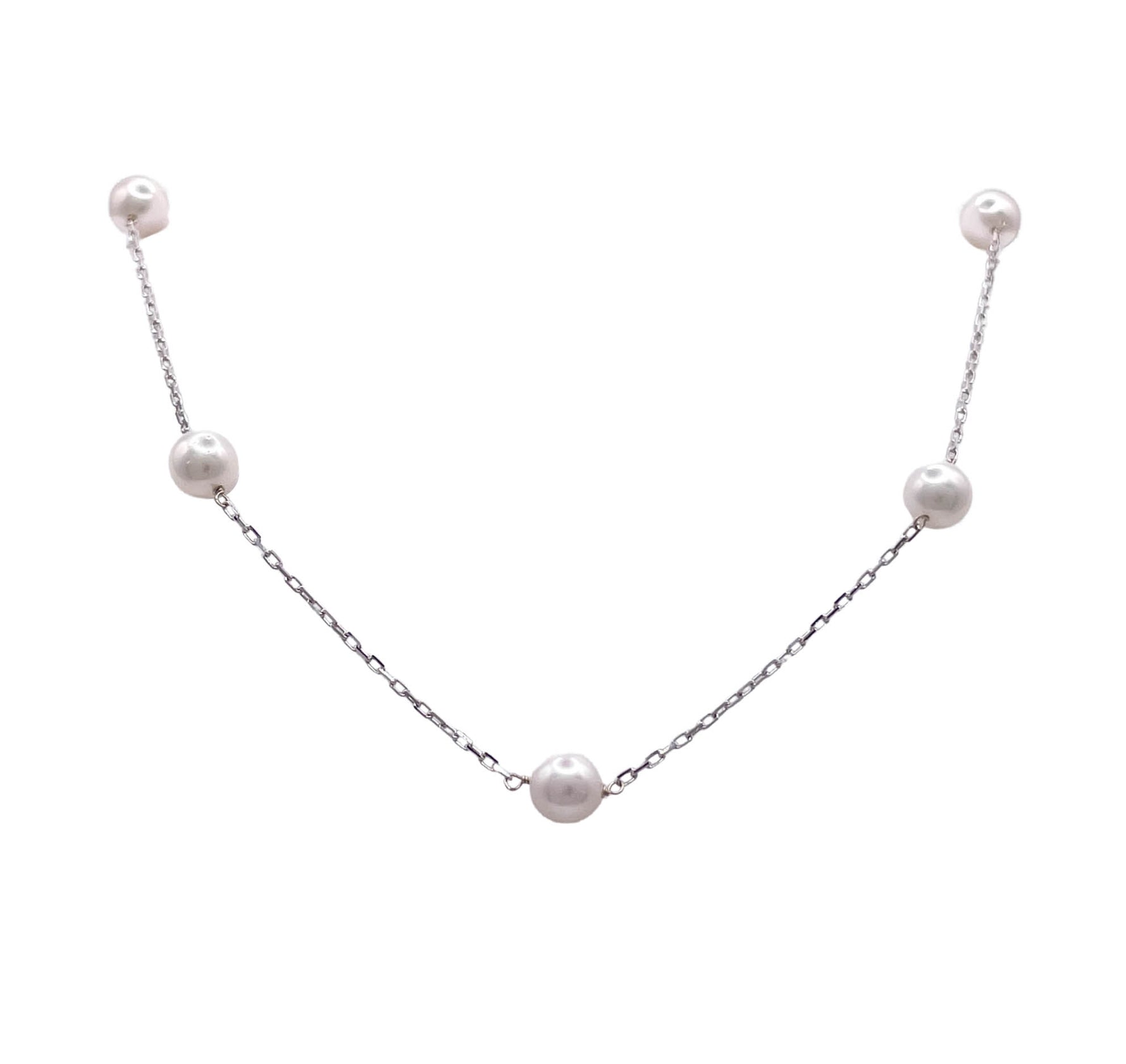JAY FEDER 14K WHITE GOLD PEARL ACOYA TINCUP NECKLACE