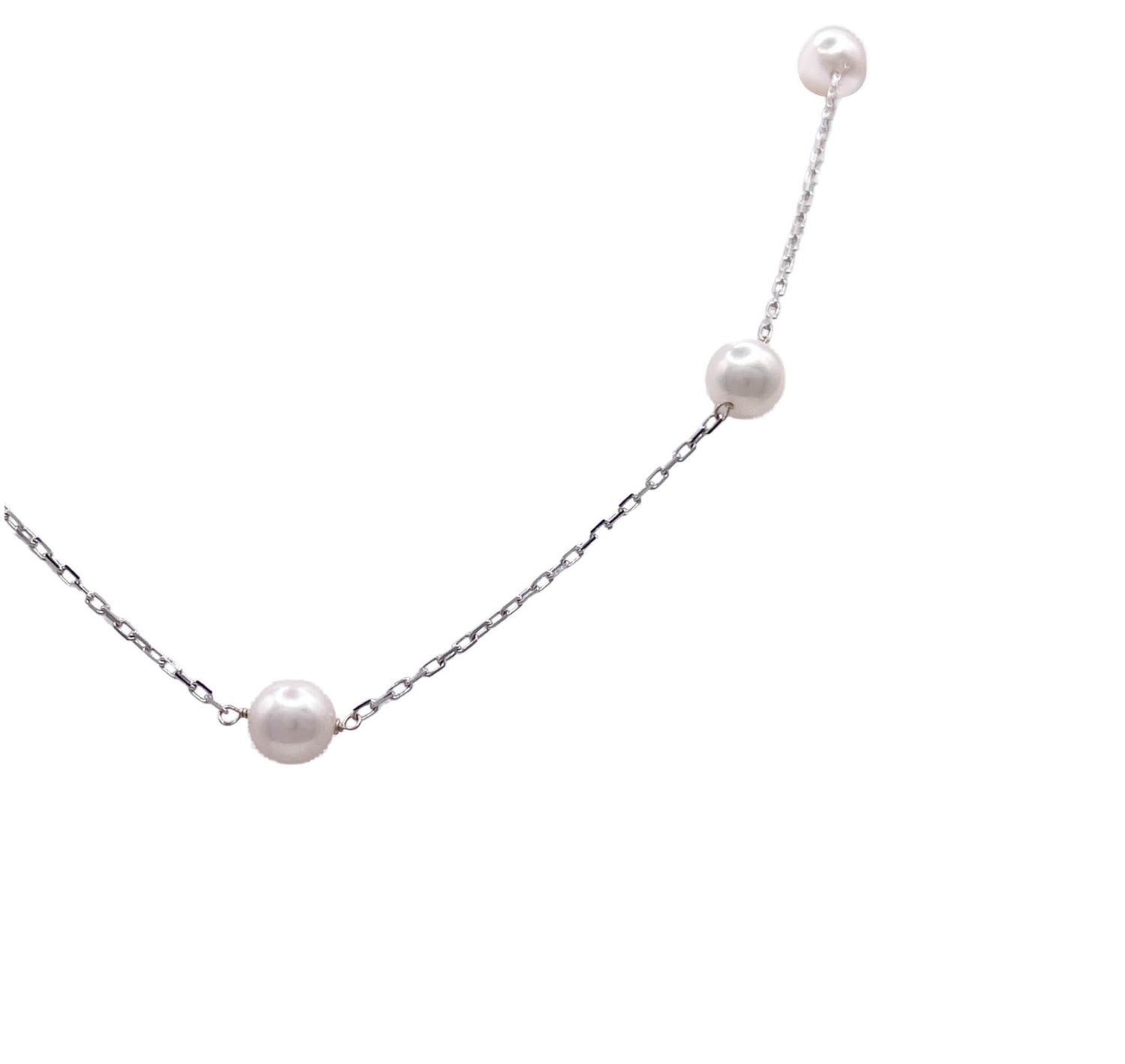 JAY FEDER 14K WHITE GOLD PEARL ACOYA TINCUP NECKLACE