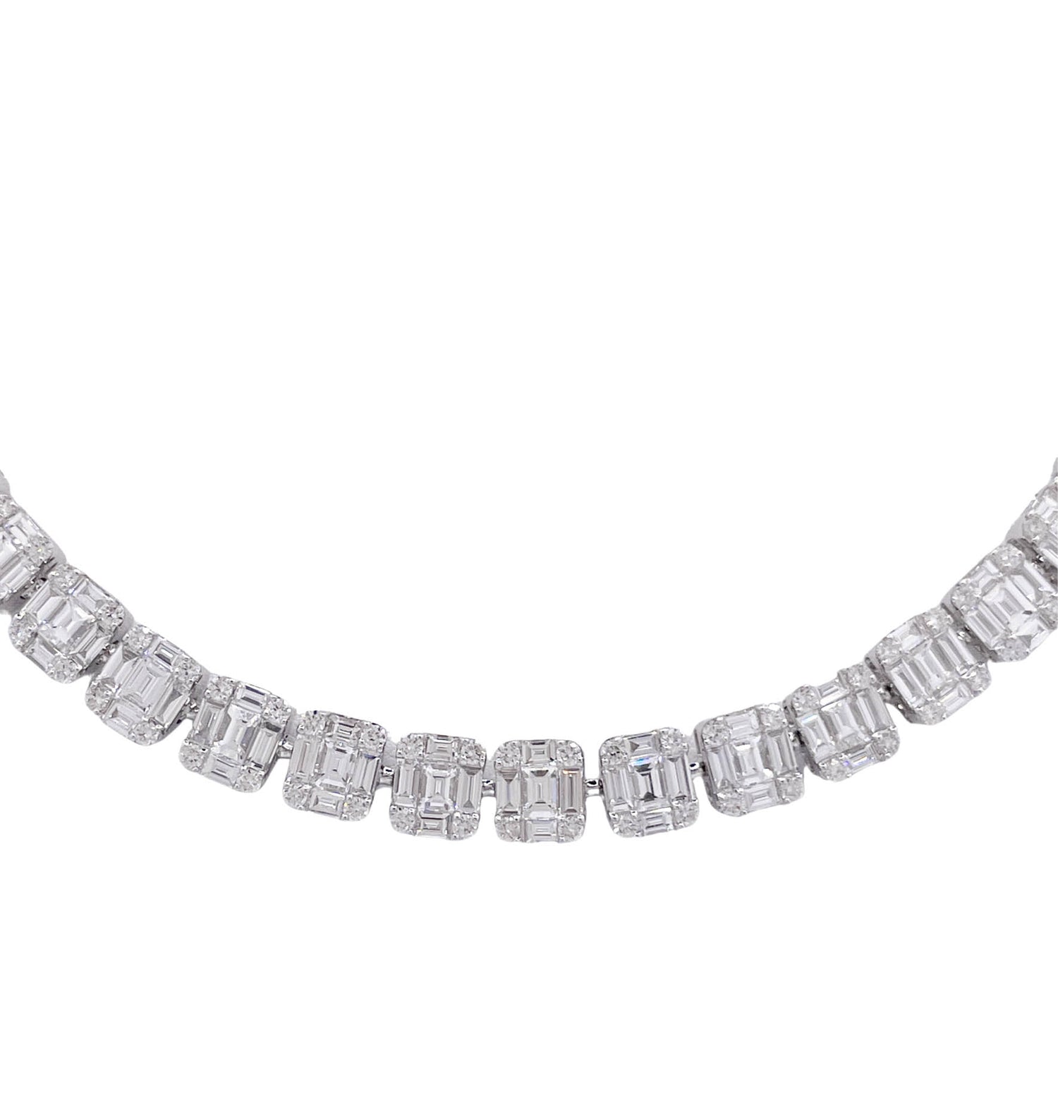 JAY FEDER 18K WHITE GOLD DIAMOND ILLUSION SET TENNIS NECKLACE