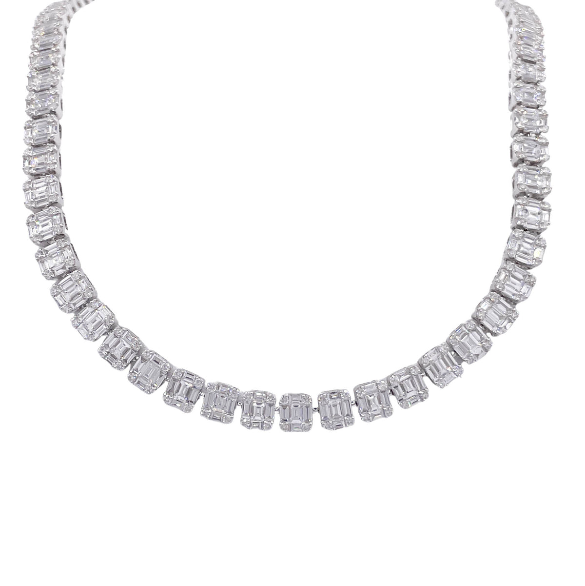 JAY FEDER 18K WHITE GOLD DIAMOND ILLUSION SET TENNIS NECKLACE
