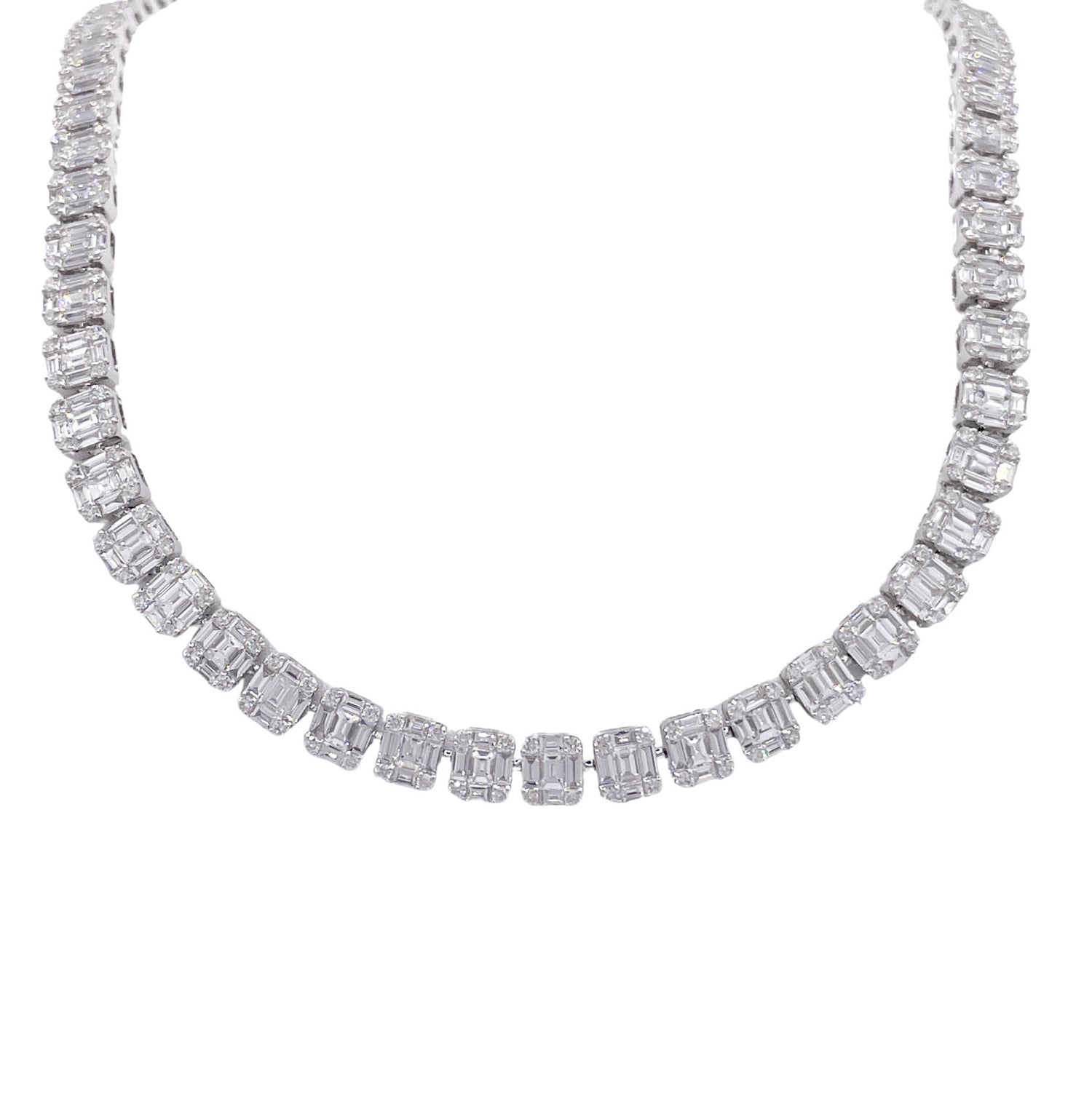 JAY FEDER 18K WHITE GOLD DIAMOND ILLUSION SET TENNIS NECKLACE