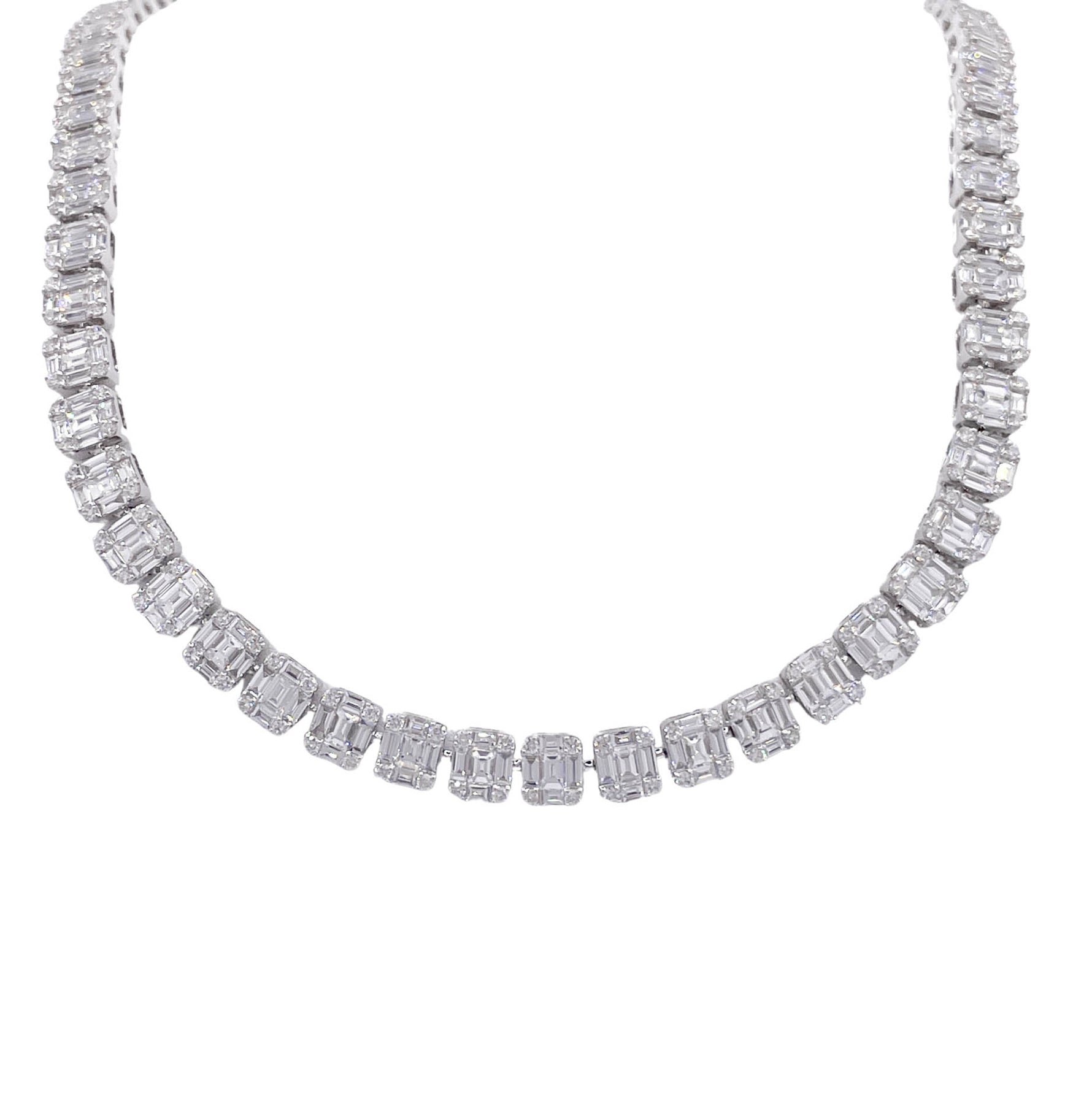 JAY FEDER 18K WHITE GOLD DIAMOND ILLUSION SET TENNIS NECKLACE