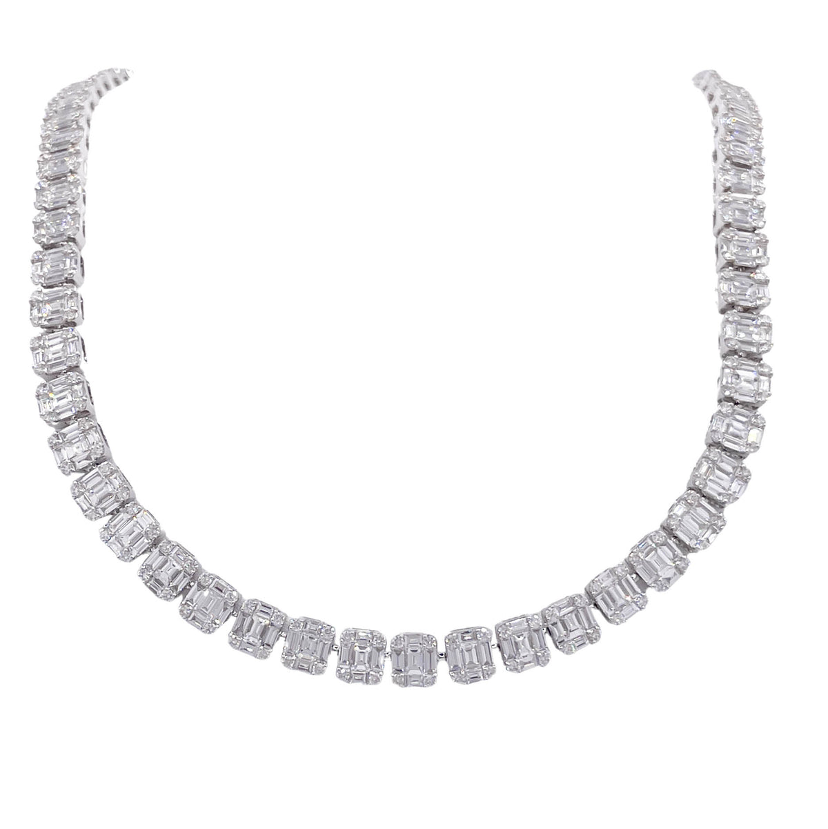 JAY FEDER 18K WHITE GOLD DIAMOND ILLUSION SET TENNIS NECKLACE