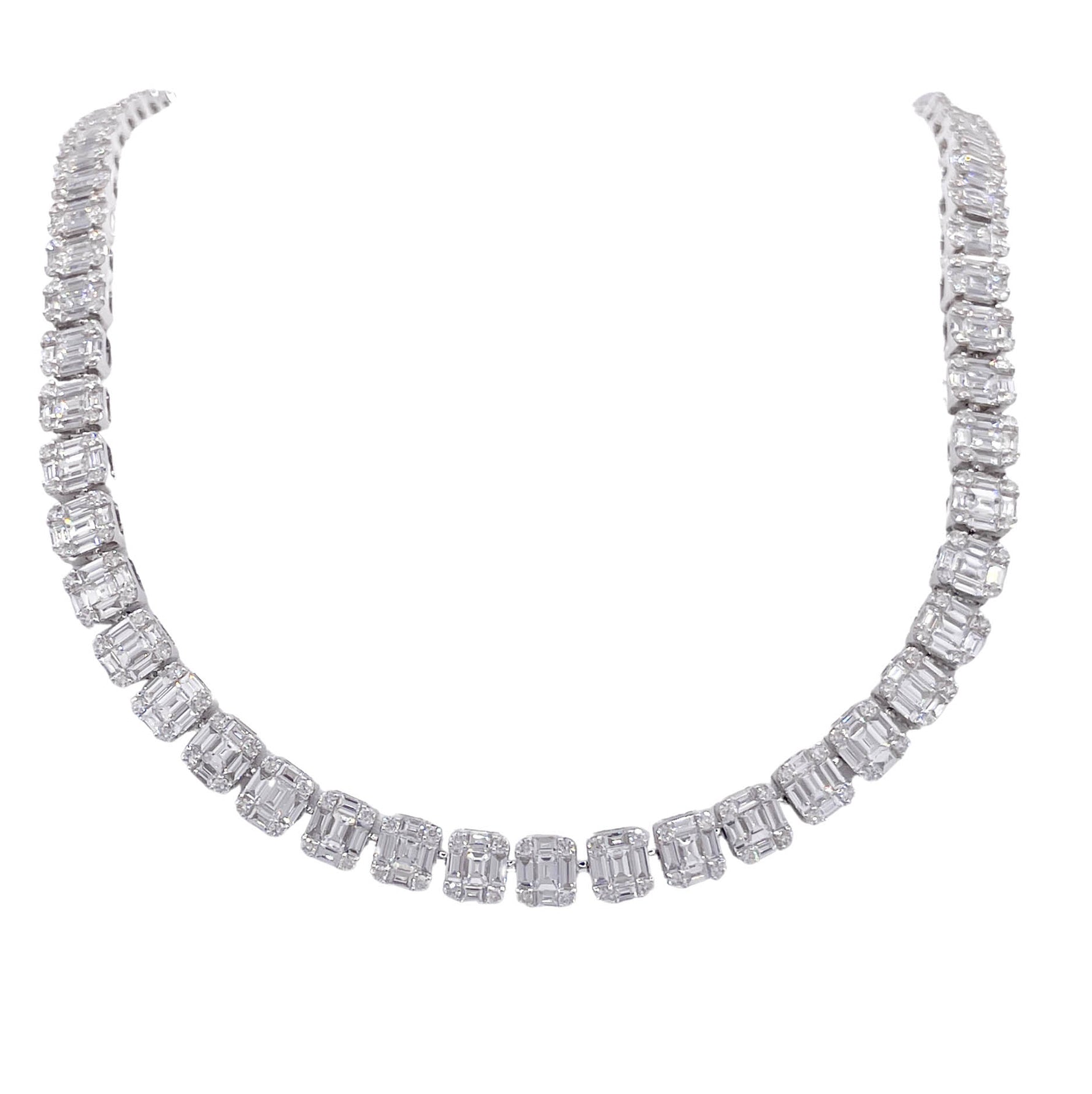 JAY FEDER 18K WHITE GOLD DIAMOND ILLUSION SET TENNIS NECKLACE