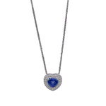 Jay Feder 18k White Gold Sapphire Diamond Heart Shaped Pendant Necklace
