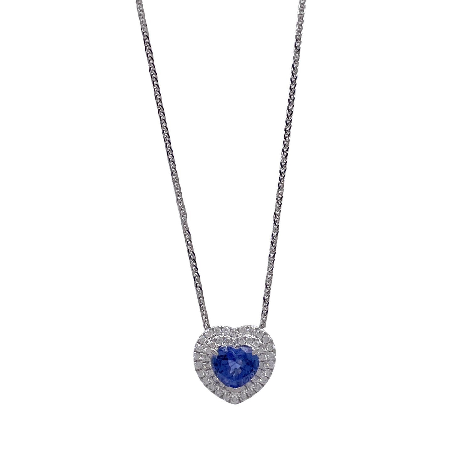 Jay Feder 18k White Gold Sapphire Diamond Heart Shaped Pendant Necklace